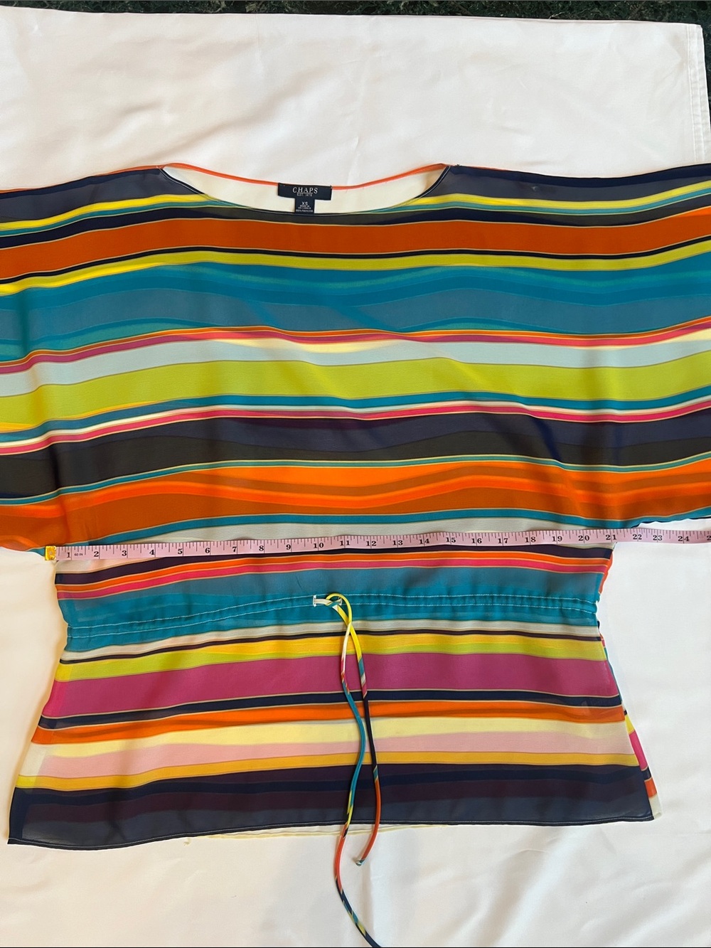 Chaps Sz XS Colorful Sheer Striped Tie-Waist Top Multicolor Beach Cruise Travel - Picture 3 of 11